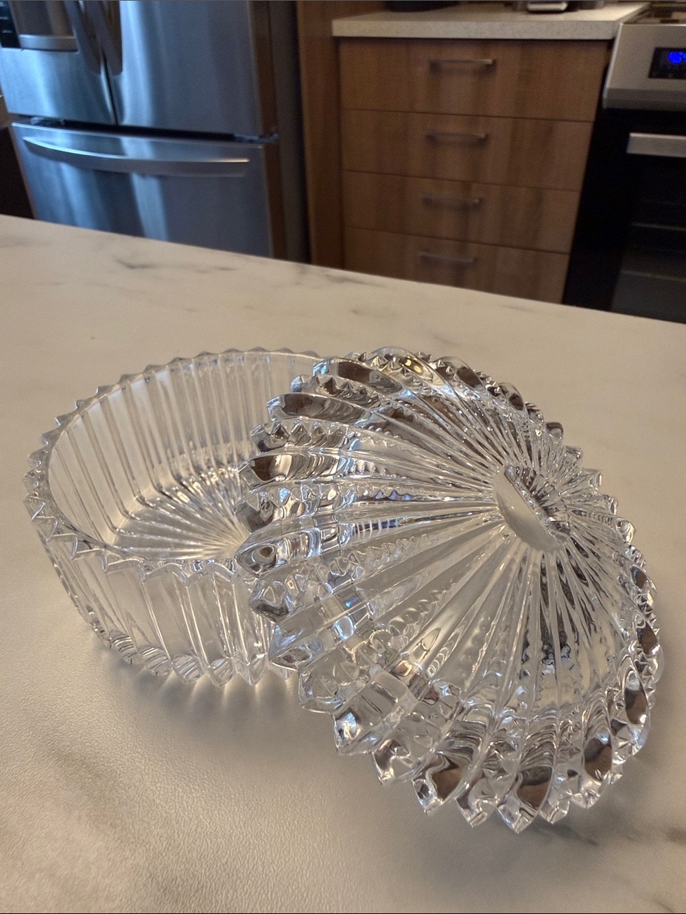 Vintage Crystal Covered Dish with Ribbed Starburst Lid